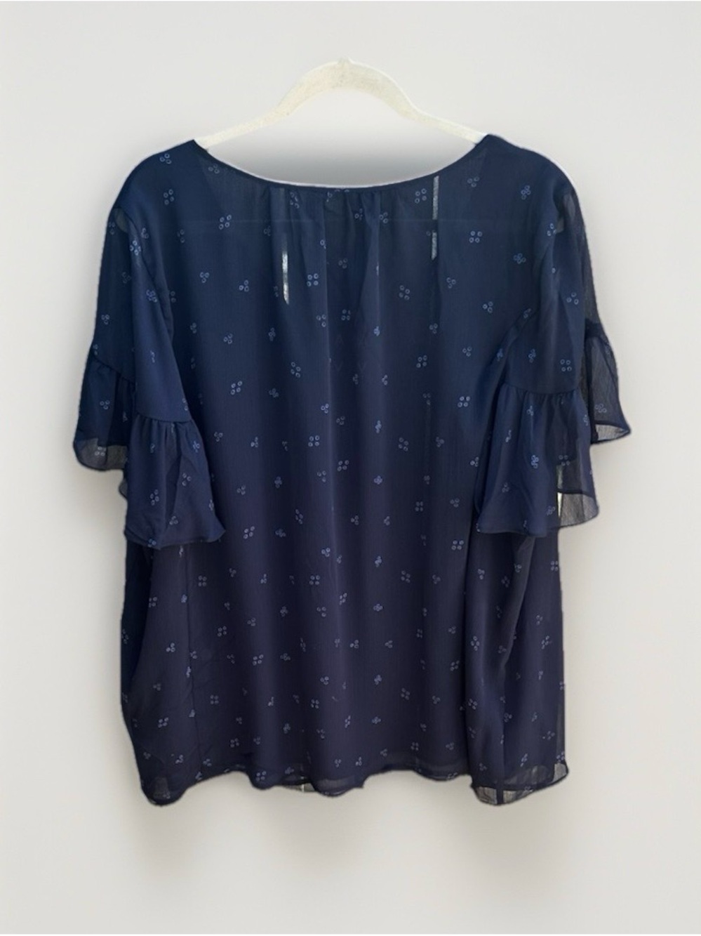 Ava & Viv Navy Floral V-Neck Flutter Sleeve Blouse - Picture 8 of 8